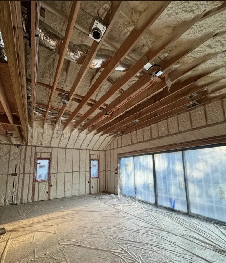 Interior walls and ceiling insulated with spray foam during new construction in Arnold